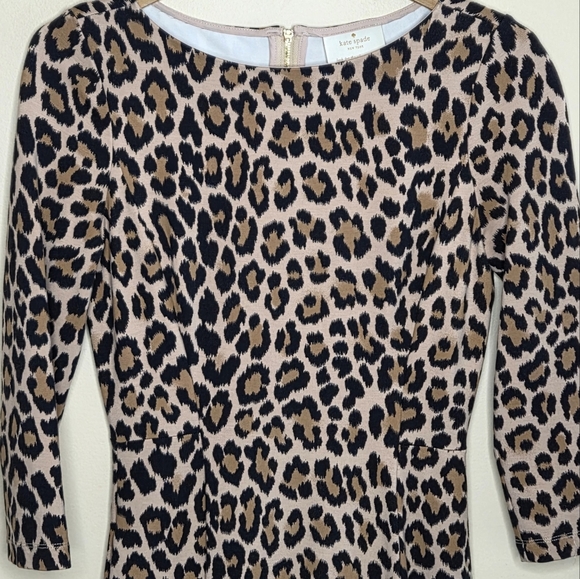 Kate Spade | Run Wild Fit & Flare Ponte Leopard Print Dress 3/4 Sleeves Size 2 - Picture 3 of 6
